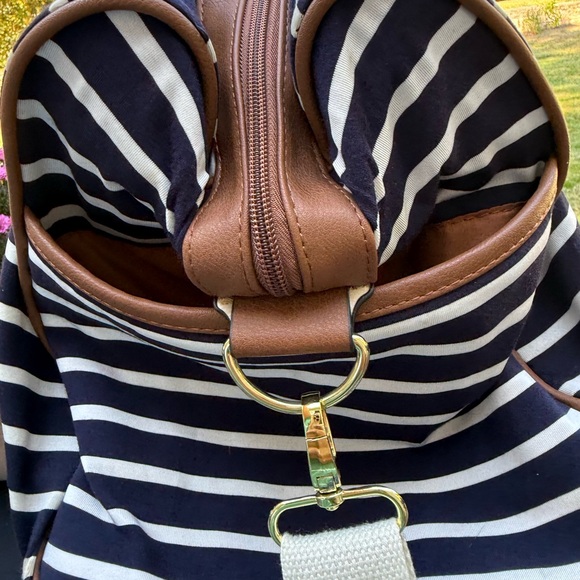 Madden Girl Navy and White Striped Tote with Brown Trim - Picture 6 of 16